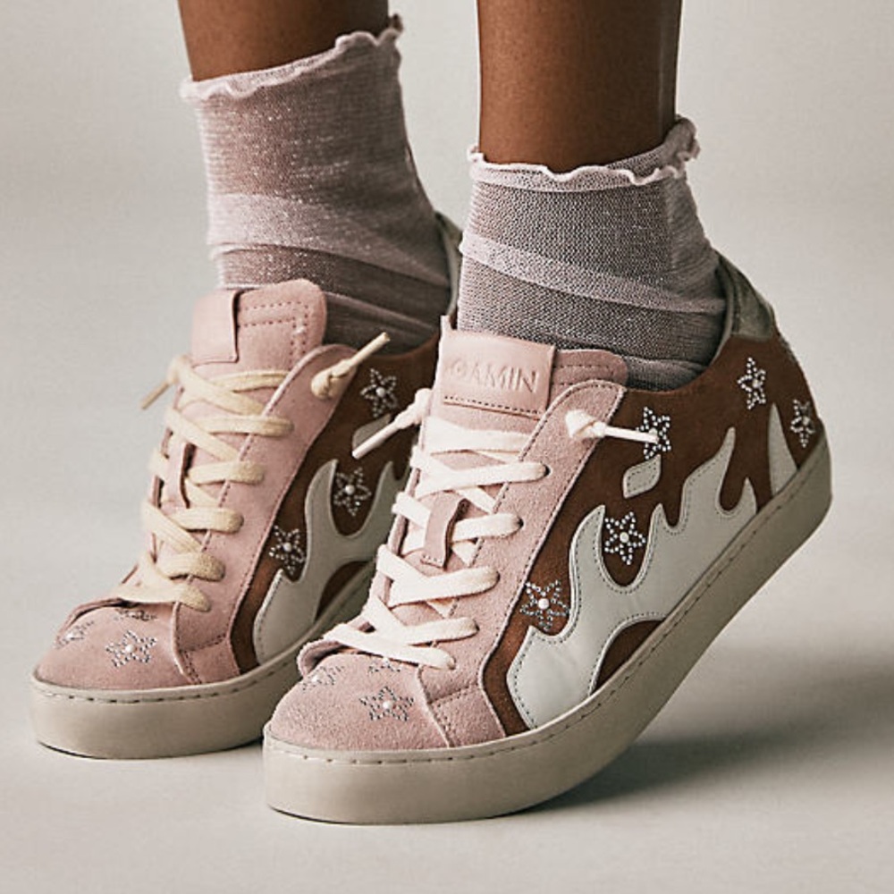Ganni Pink and White Star Sneakers